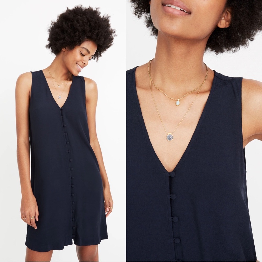 Madewell Navy Button-Front V-Neck Mini Dress